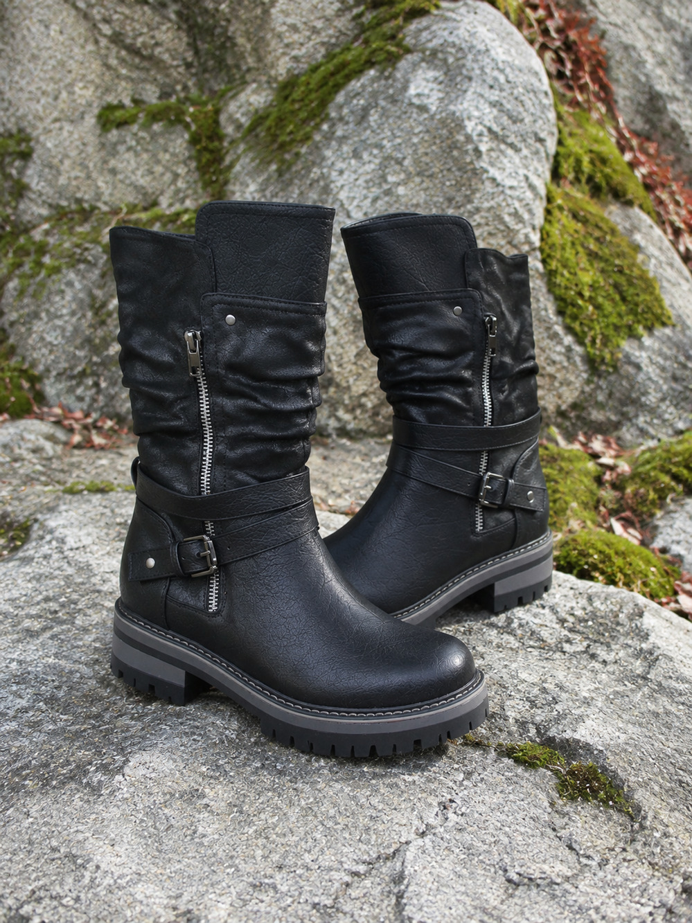 Maurices SuperCush Blaire Black Mid Shaft Moto Boots Women’s 6M EUC